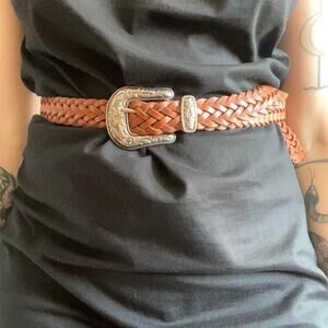 Vintage Brown Braided Belt with Silver Buckle